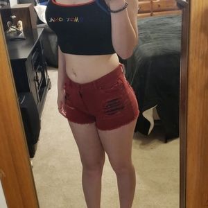 Red distressed/ripped booty shorts